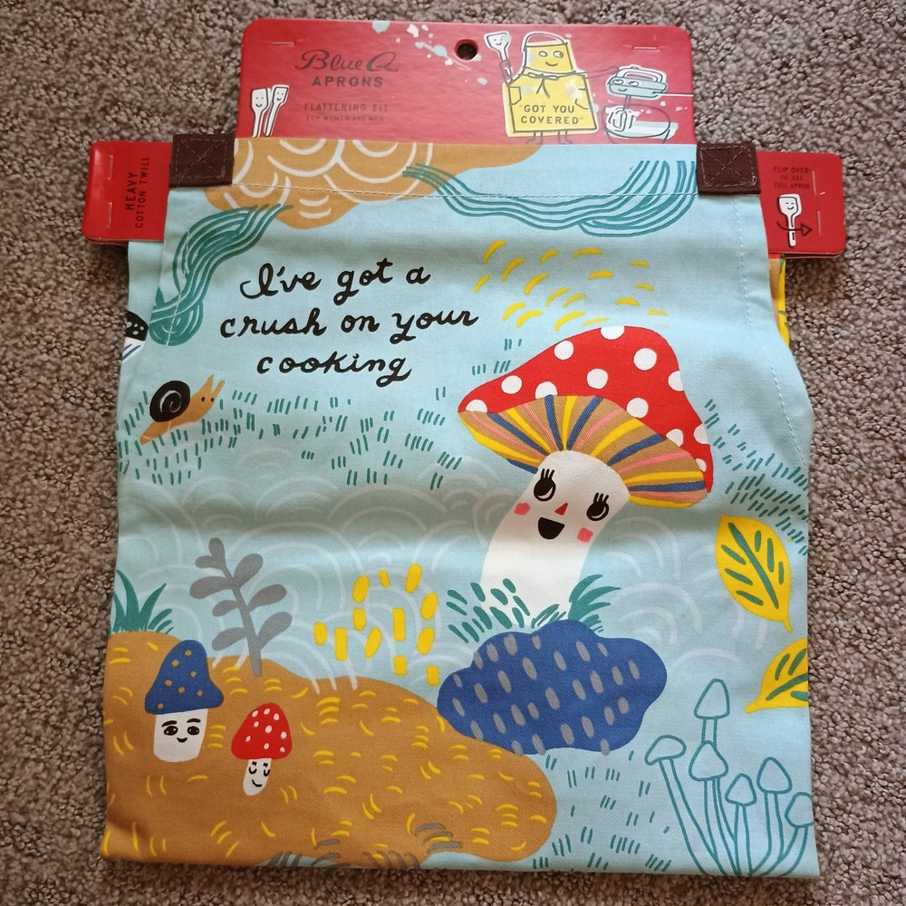 Blue Q Apron Mushroom I've Got A Crush On Your Cooking Blue Cotton Twill WW804